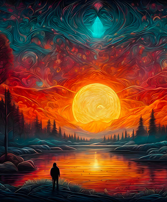 Une silouhette face au soleil couchant